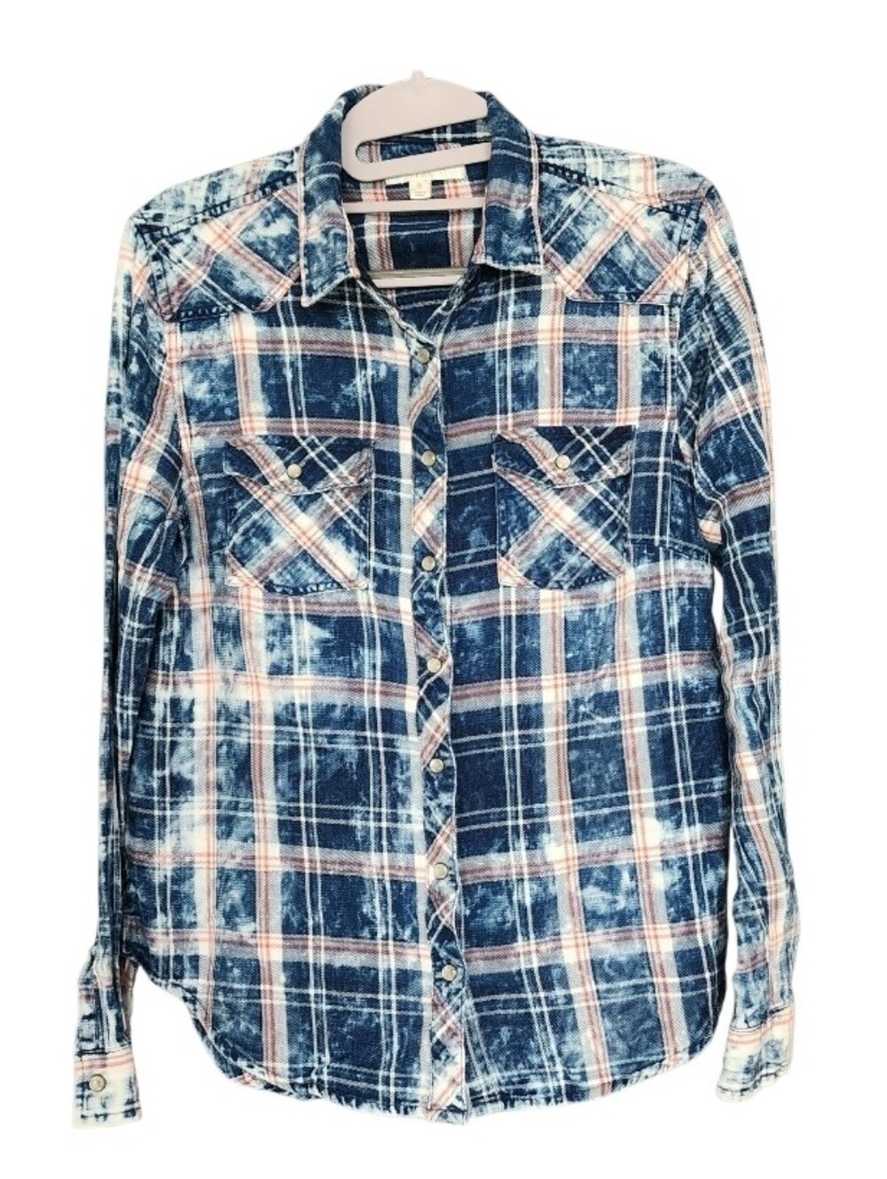 Women's Plaid Button-Front Shirt in Blue and Pink